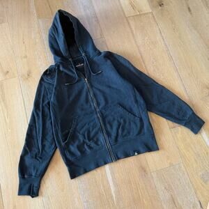 Vintage American Giant Black Heavyweight Zip Up Hoodie Distressed Size L
